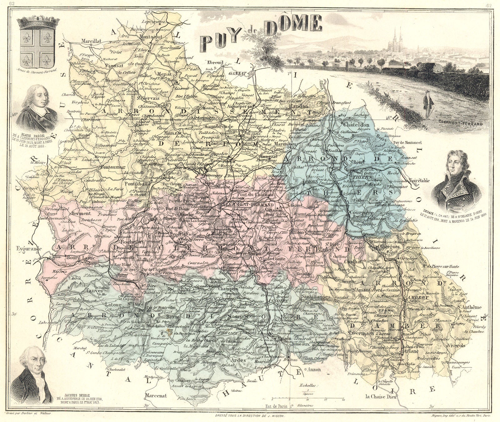 PUY-DE-DÔME. Puy-de-Dôme département. Clermont-Ferrand. Vuillemin 1903 old map